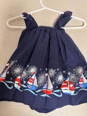 Navy Sailboat Print Girls' Casual Sundress